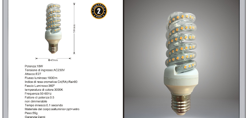 LAMPADINA LED E27 18W SPIRALE LUCE CALDA NATURALE FREDDA S-18W